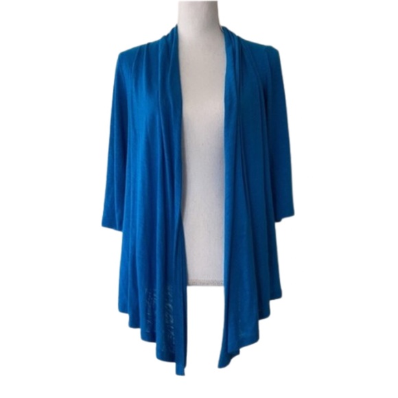 Ellen Tracy open front waterfall cardigan blue 3/4 sleeve women’s - Picture 1 of 6